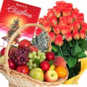 Christmas Flowers with Fruit Basket